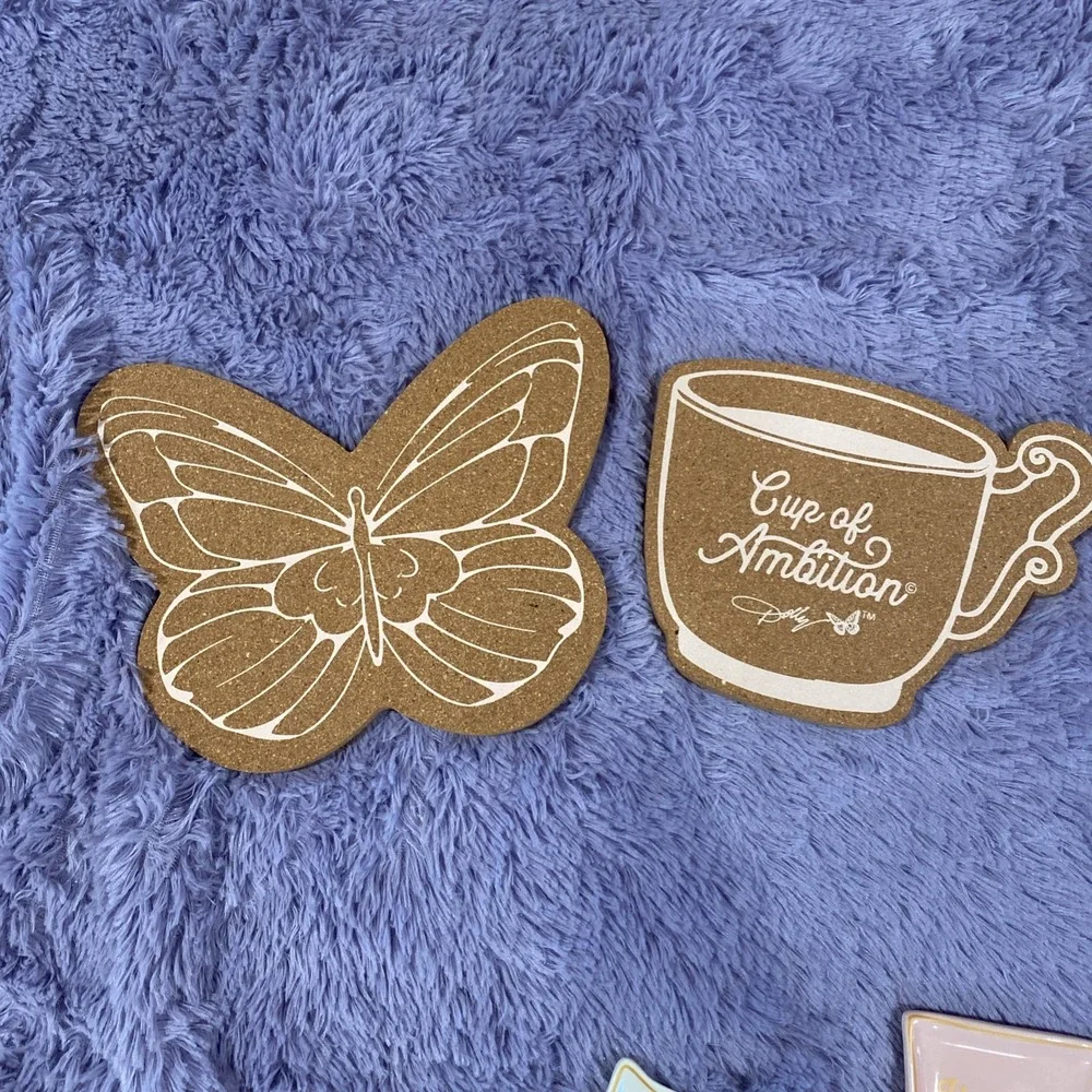 Dolly Parton Cork Trivet Set Cup of Ambition Coffee Cup and Butterfly 2 Piece